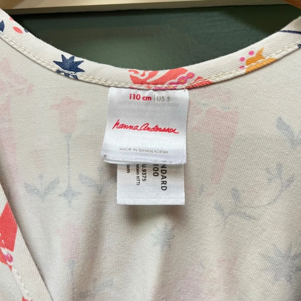 Hanna Andersson Girls Dala Horse Floral Long Sleeve Pocket Dress White US 5